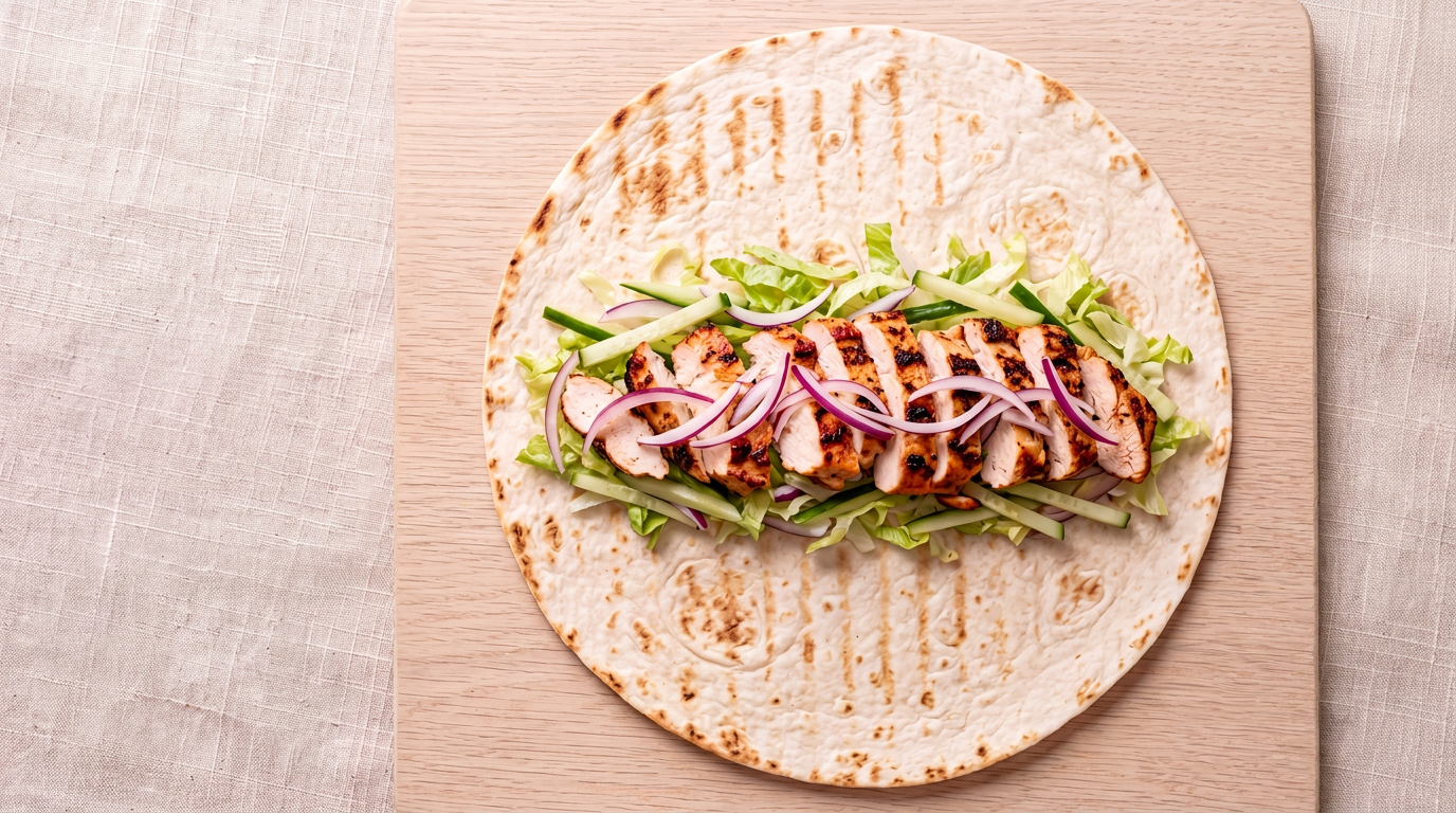 An open chicken wrap without sauce